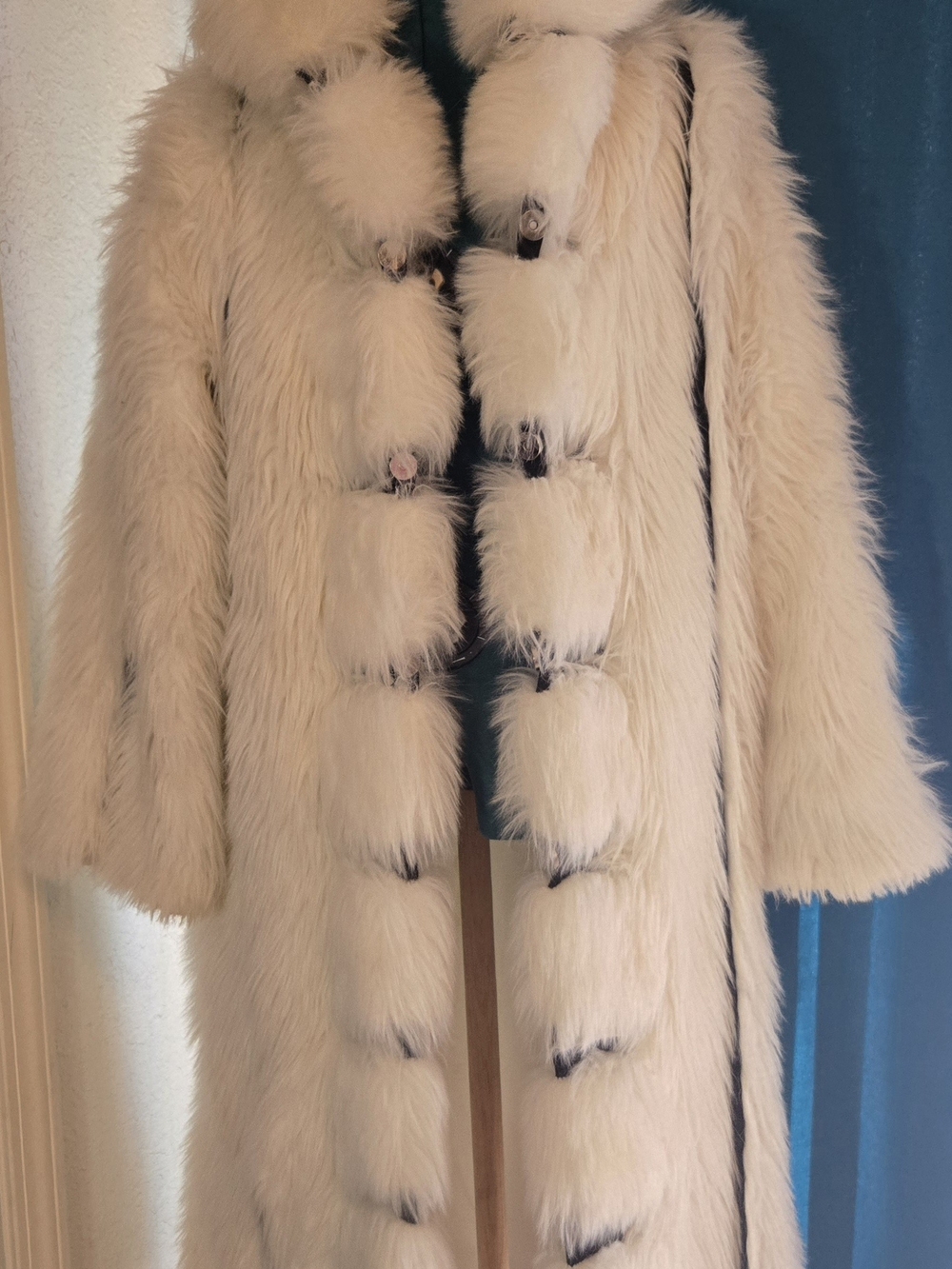 Plush Cream Faux Fur Long Cape Coat